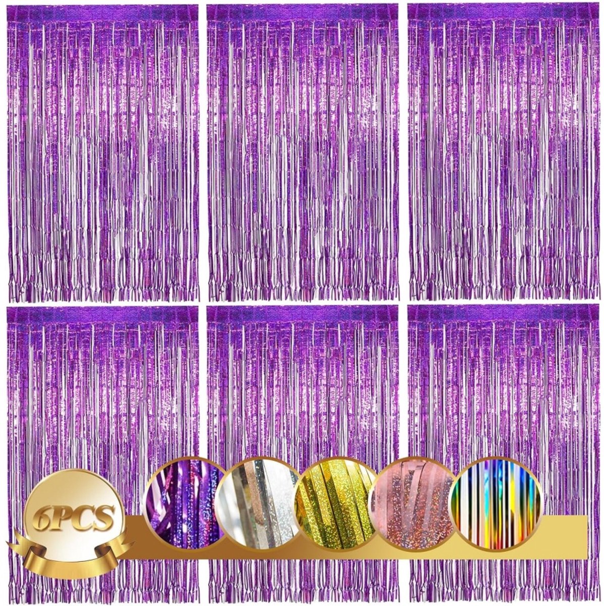   6 stuks- Deurgordijn, glittergordijnen met kwastjes，Achtergrond Glittergordijn， voor verjaardagen, feestdecoraties (Paars，1 x 2m)
