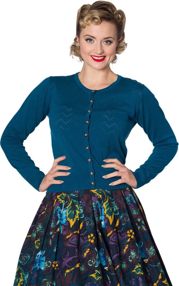 Banned Wendy 40s Pointelle Cardigan Blauw