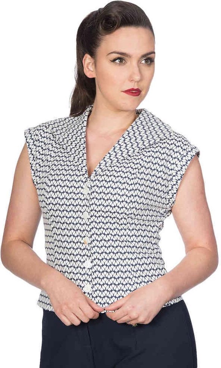 Dancing Days Blouse -L- TILE PRINT 50S Blauw