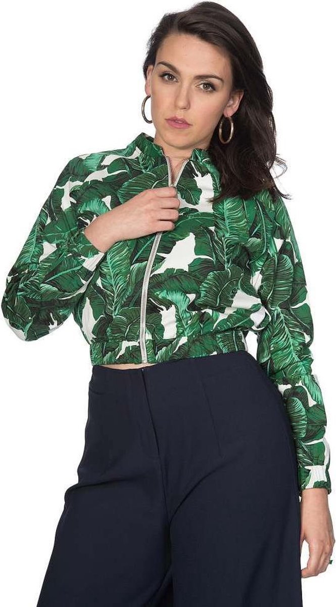 Dancing Days Bomber jacket -M- TROPICAL LEAVES Groen