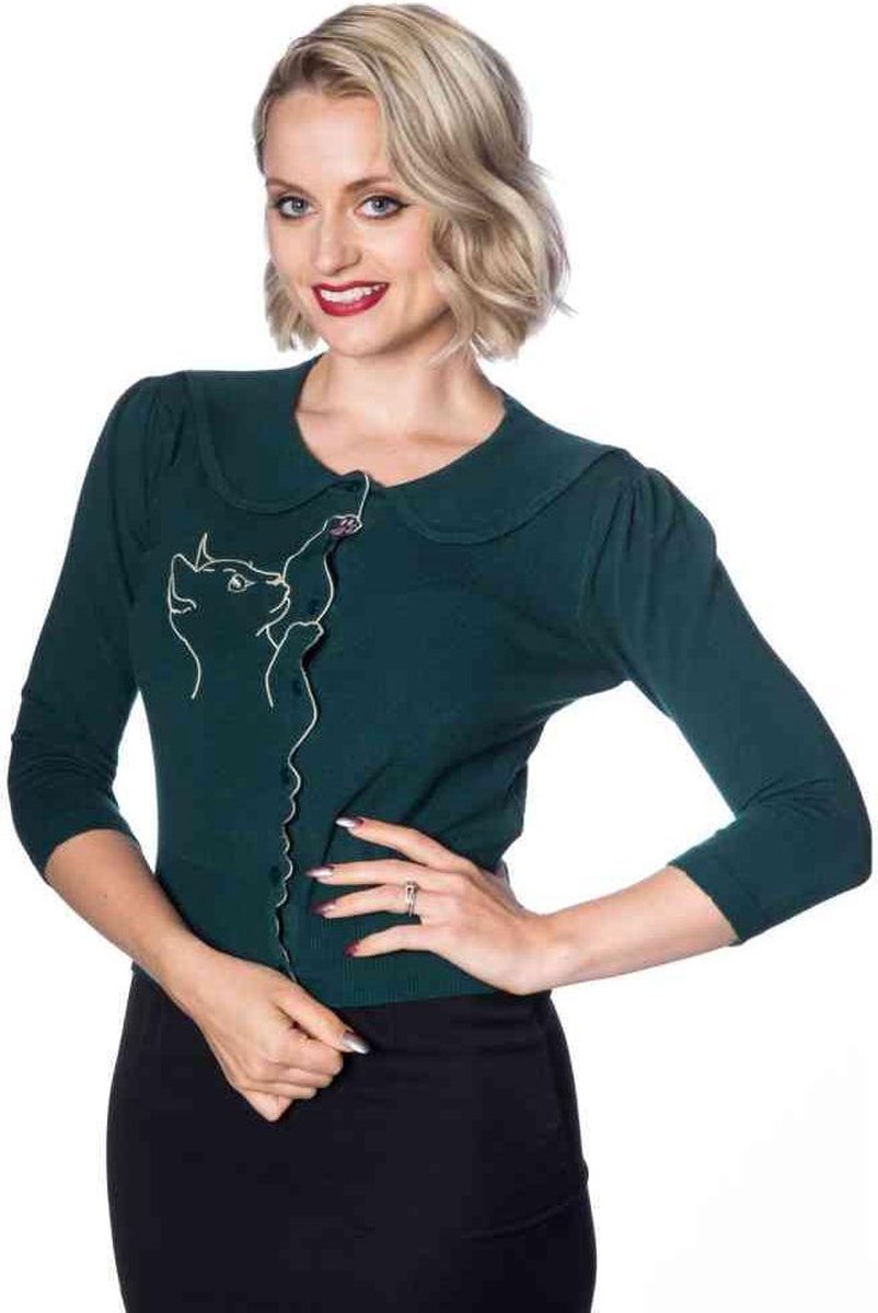 Dancing Days Cardigan -2XL- CAT SCALLOP COLLAR Groen