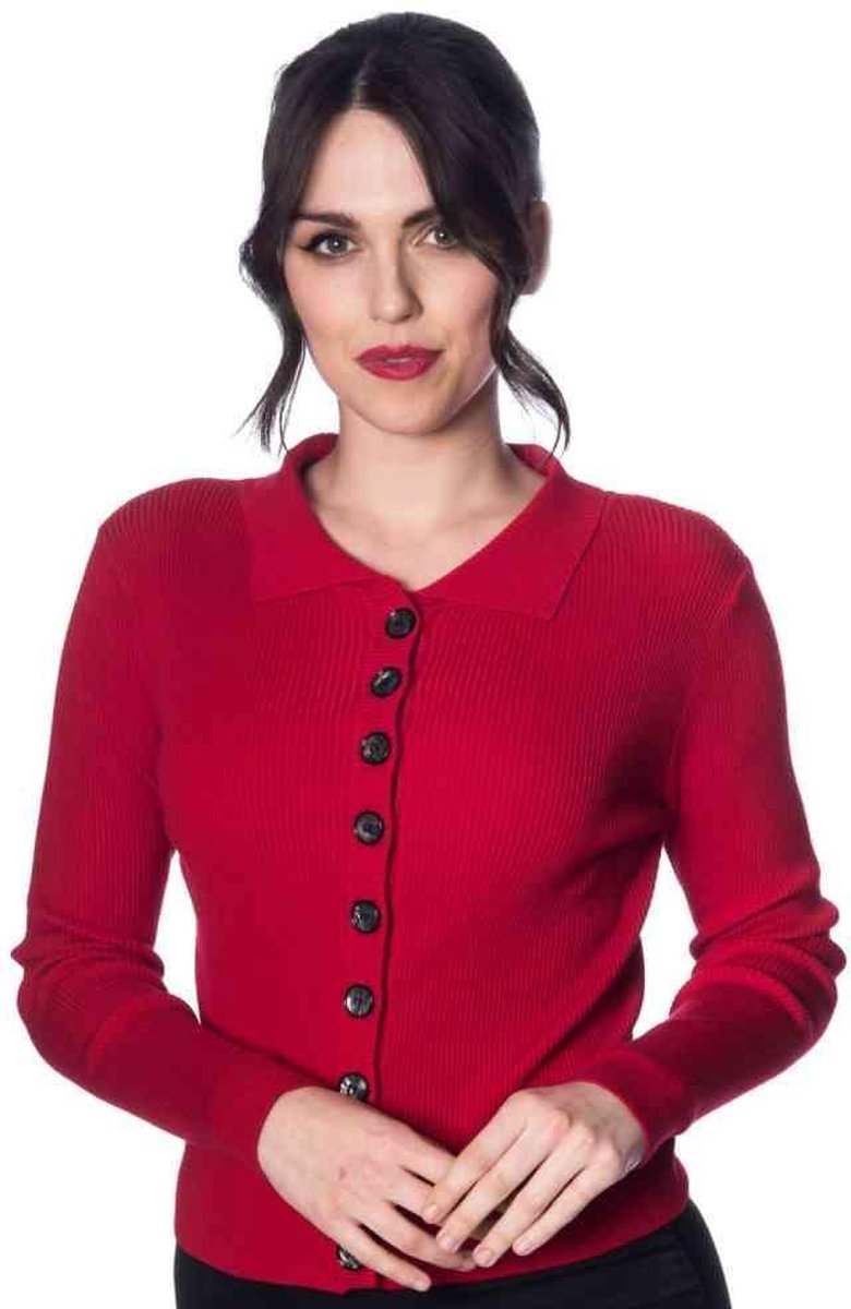 Dancing Days Cardigan -S- ROCHELLE RIB COLLAR Rood