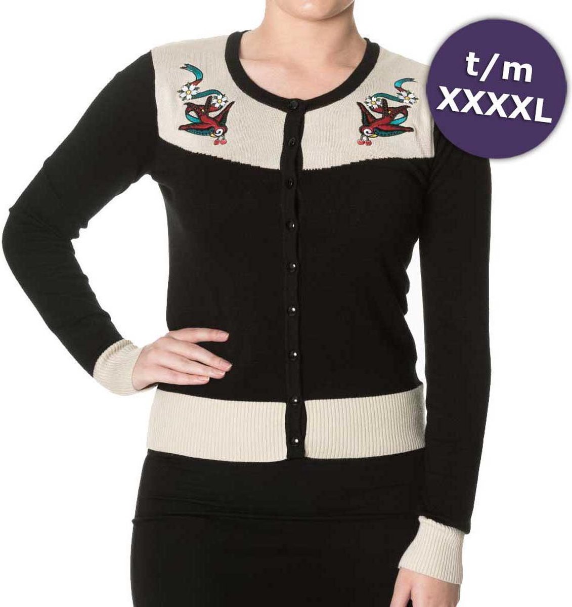 Dancing Days Cardigan -XXXL- Young Love Zwart/Creme