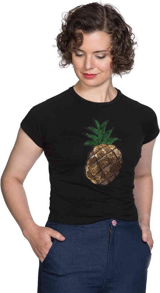 Dancing Days Crop top -2XL- PINEAPPLE PARTY T-SHIRT Zwart