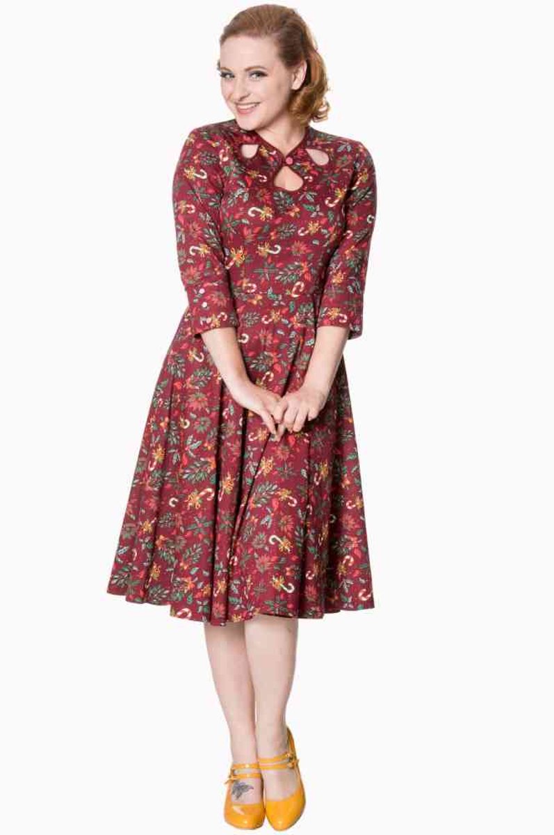 Dancing Days Flare jurk -2XL- AUTUMN LEAVES Rood