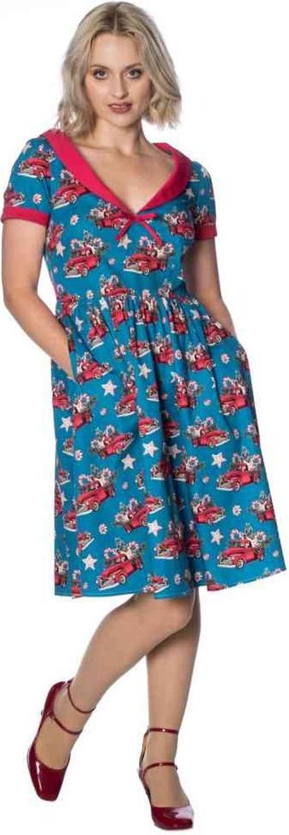 Dancing Days Flare jurk -3XL- CHRISTMAS DRIVE THRU Blauw