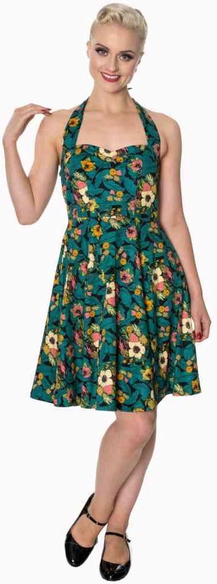 Dancing Days Flare jurk -3XL- Tropical holiday Bloemen Groen/Zwart