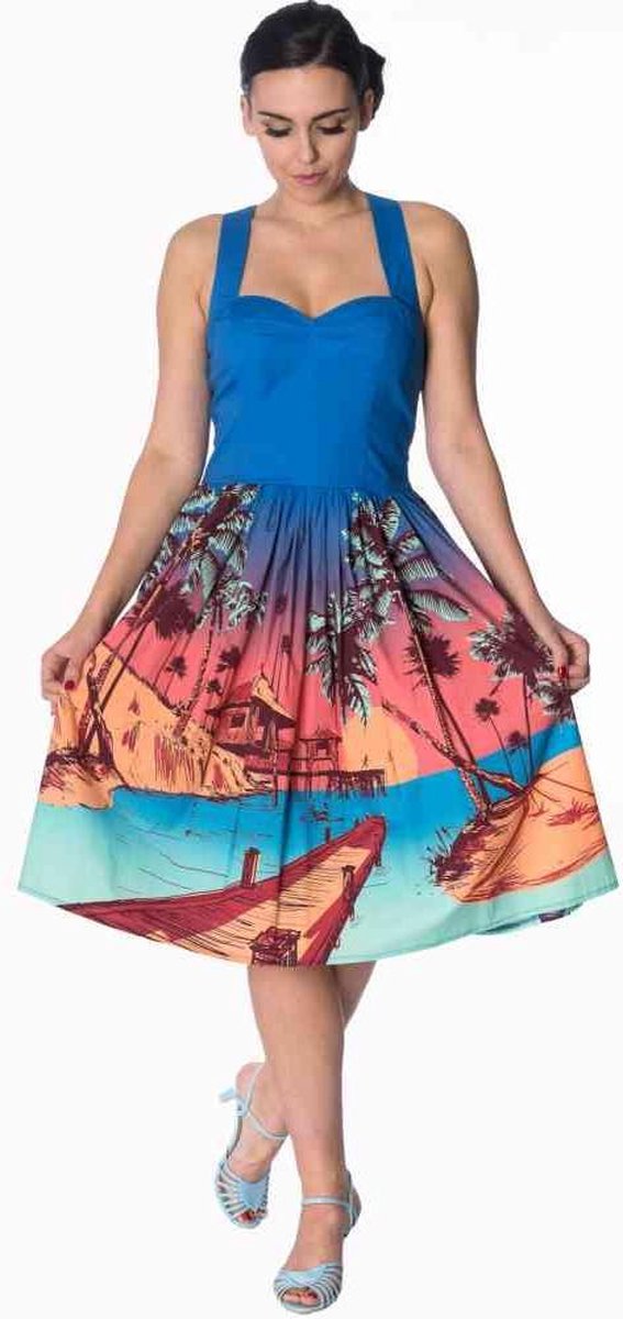 Dancing Days Flare jurk -M- TROPICAL Blauw