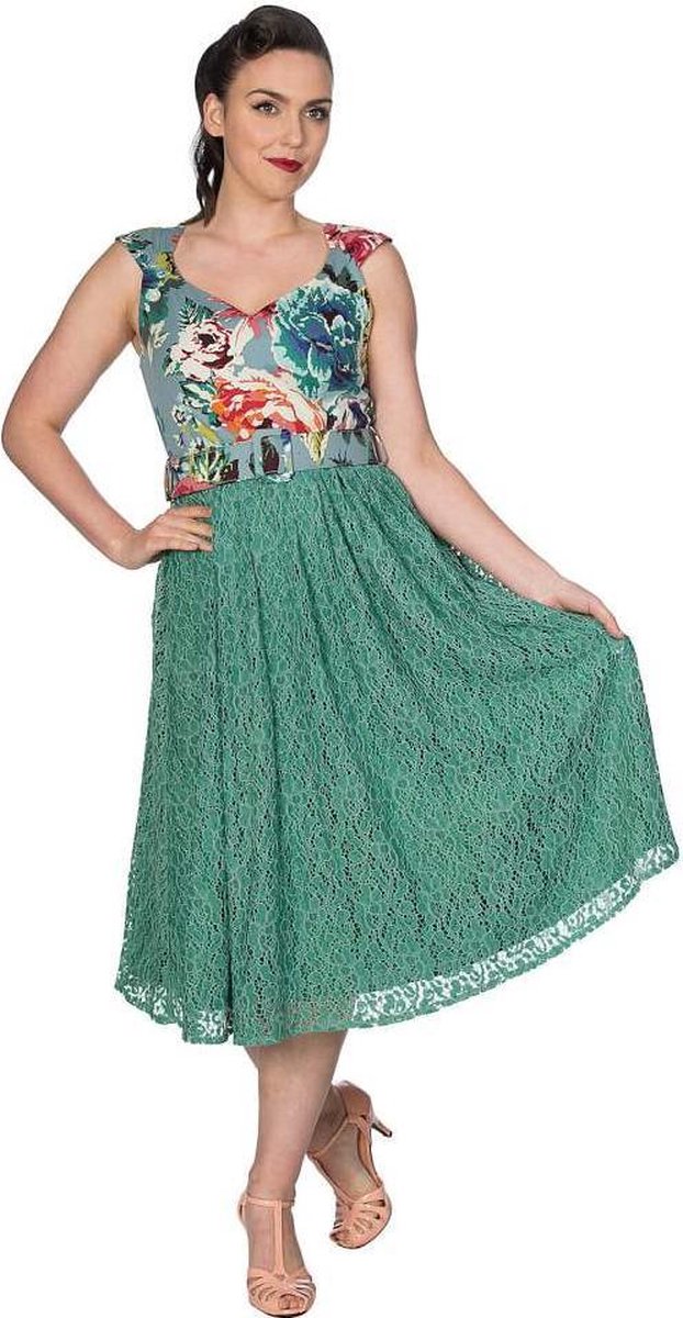 Dancing Days Flare jurk -S- MIXED FABRIC Groen