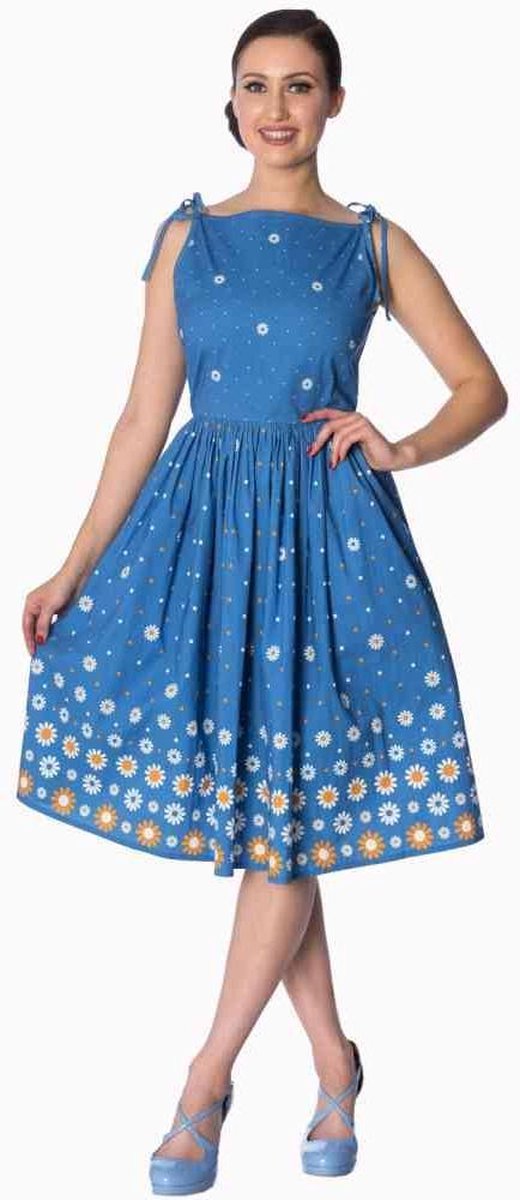 Dancing Days Flare jurk -XS- DAISY CHAIN 50S Blauw