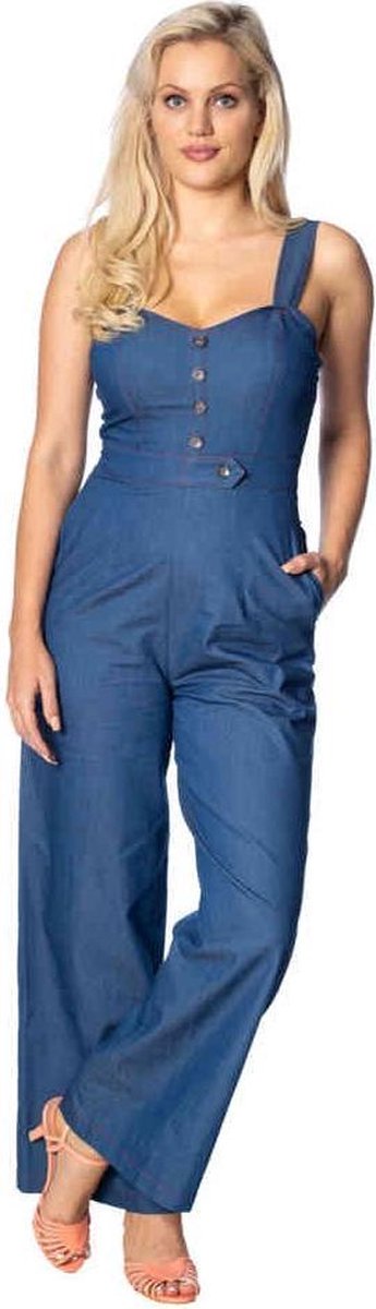 Dancing Days Jumpsuit -M- SEASIDE DINER 50S Blauw