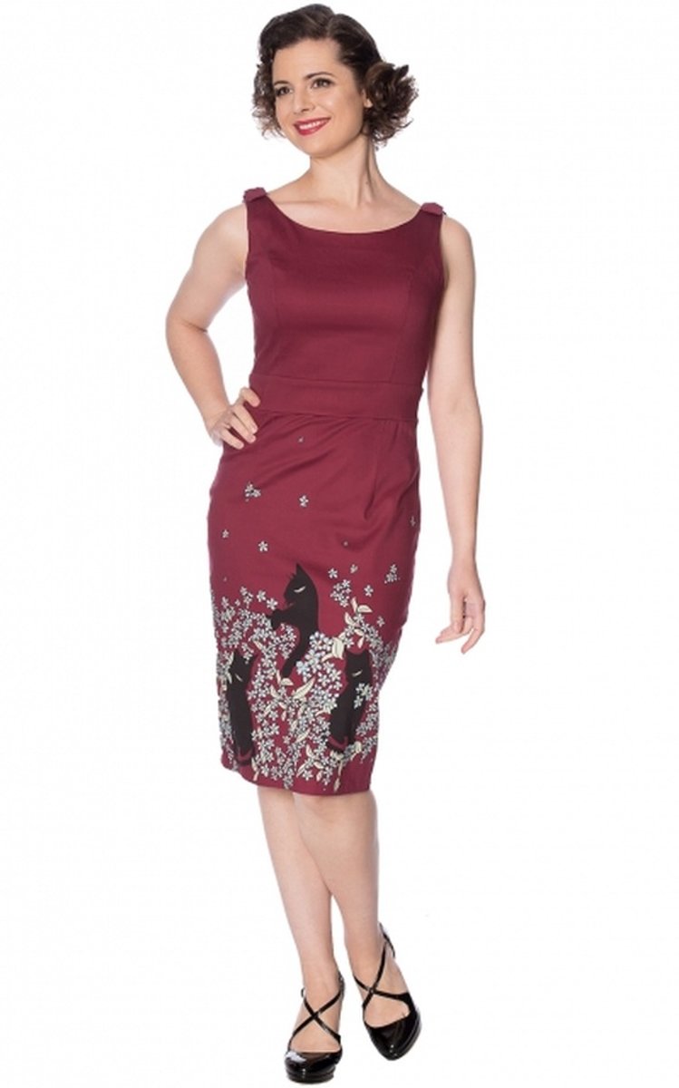 Dancing Days Kokerjurk -M- BLACK CAT BLOOM Bordeaux rood