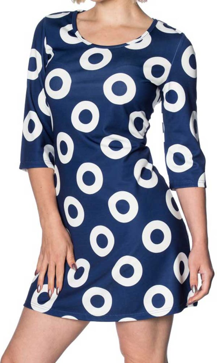 Dancing Days Korte jurk -L- 60S CIRCLE Blauw/Wit