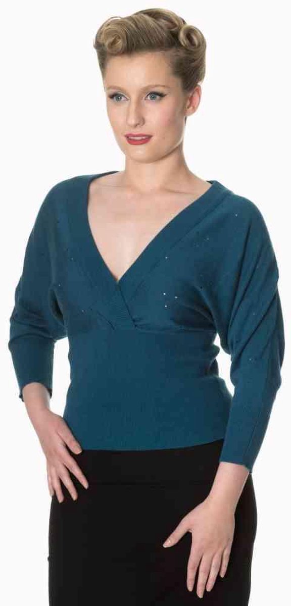 Dancing Days Lange cardigan -L- LUCK HAS IT WRAP FRONT Blauw