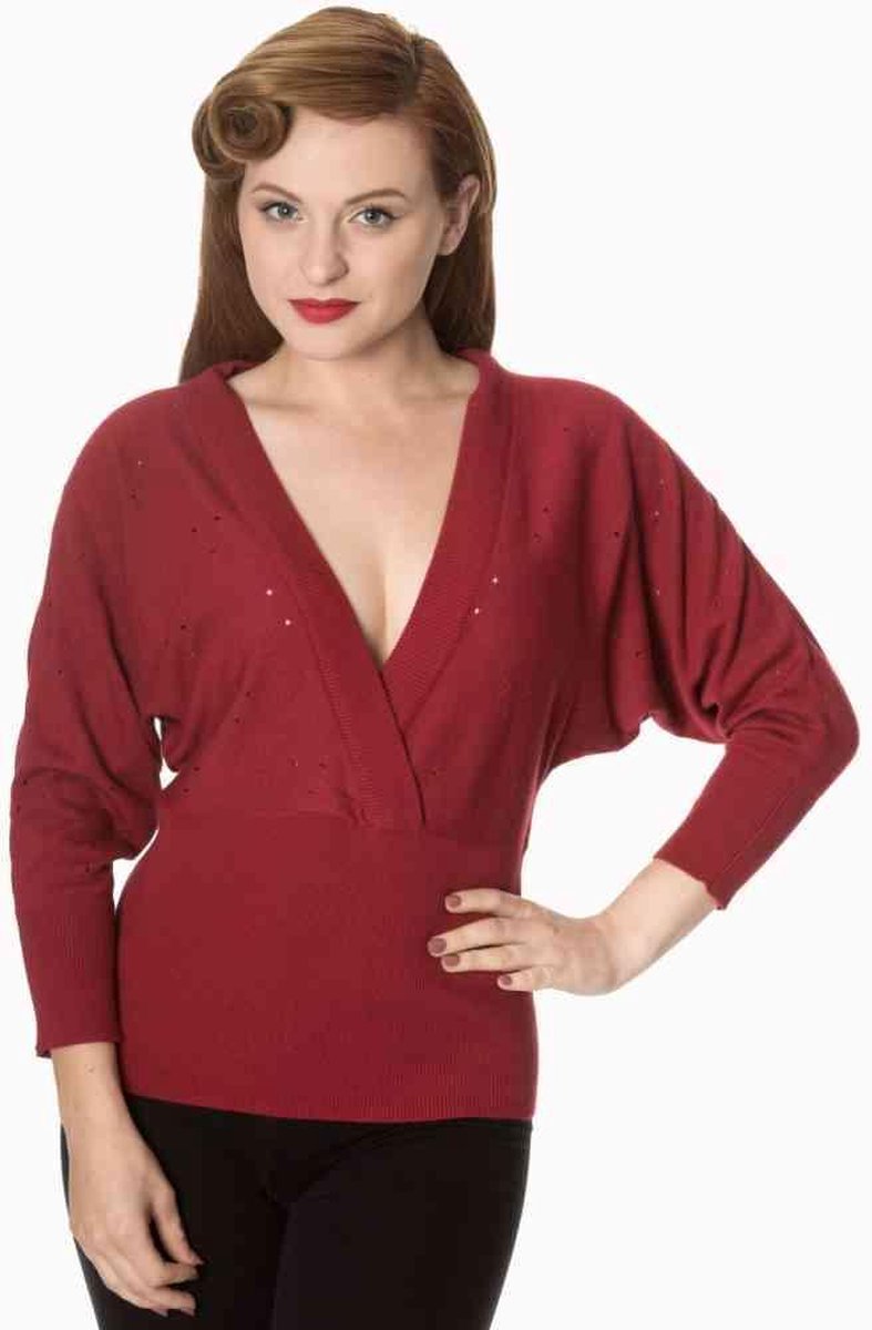 Dancing Days Lange cardigan -S- LUCK HAS IT WRAP FRONT Bordeaux rood