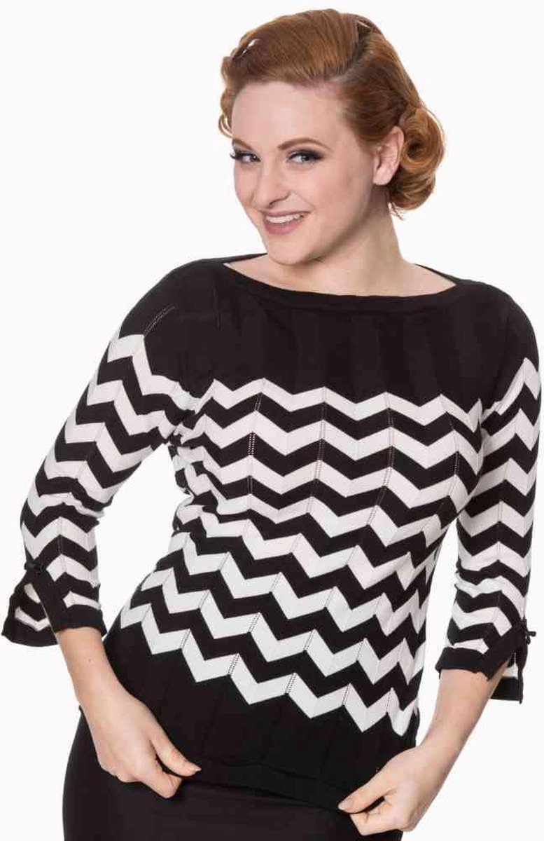 Dancing Days Longsleeve top -2XL- Vanilla Zwart/Wit