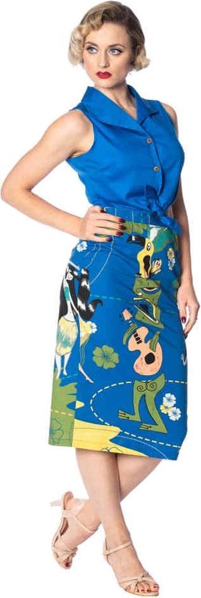 Dancing Days Mouwloze top -S- TIKI NIGHTS FRONT Blauw