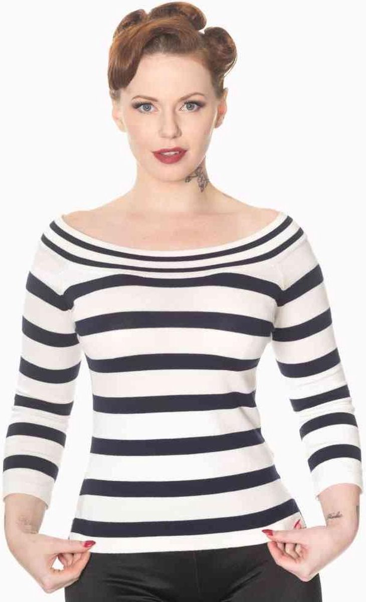 Dancing Days Off shoulder top -L- AHOI Wit/Blauw