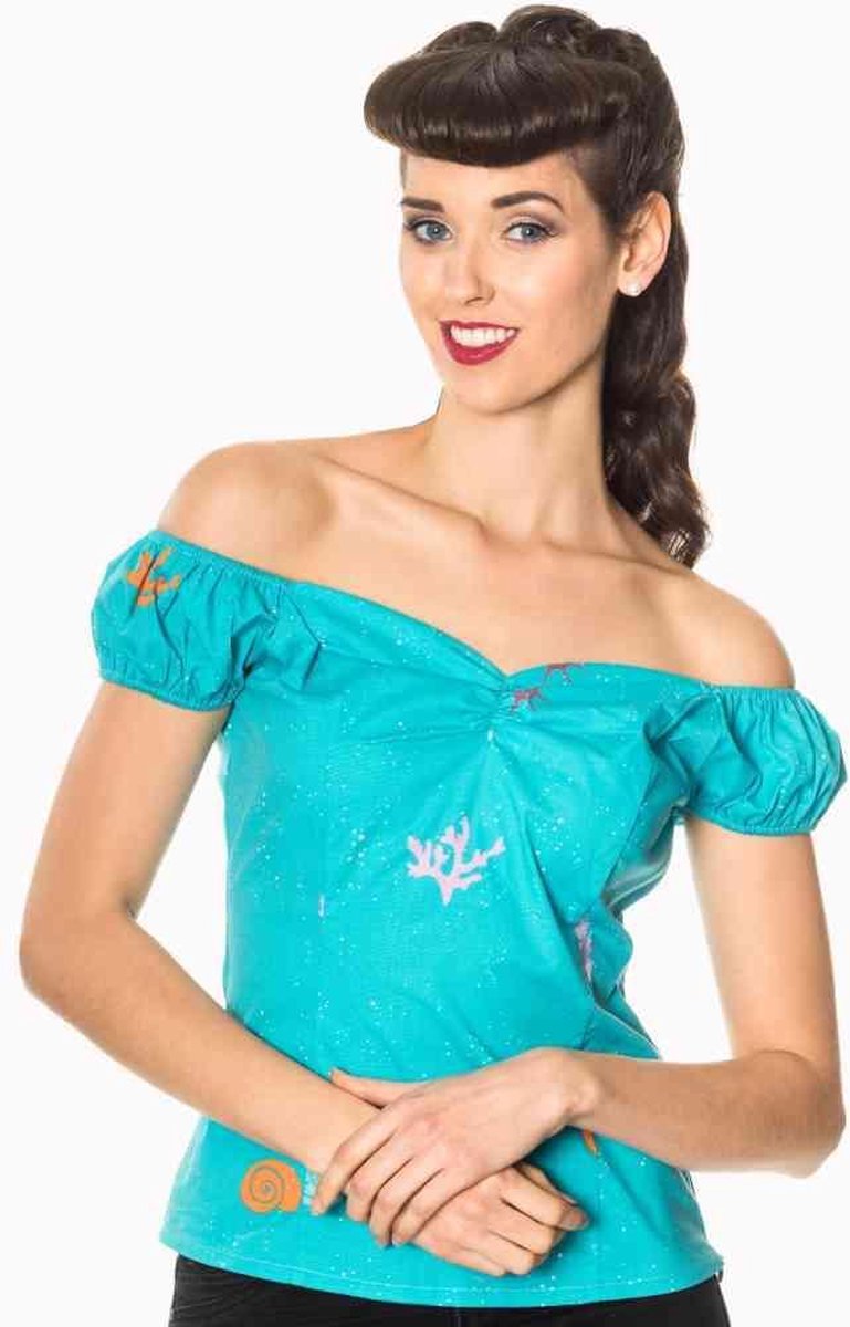 Dancing Days Off shoulder top -L- SOPHIA Blauw