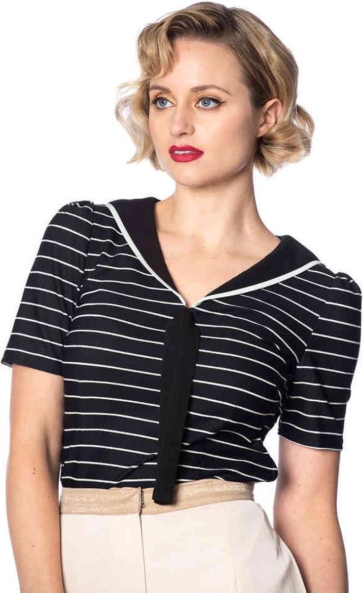 Dancing Days Top -L- PIER STRIPE JERSEY Zwart