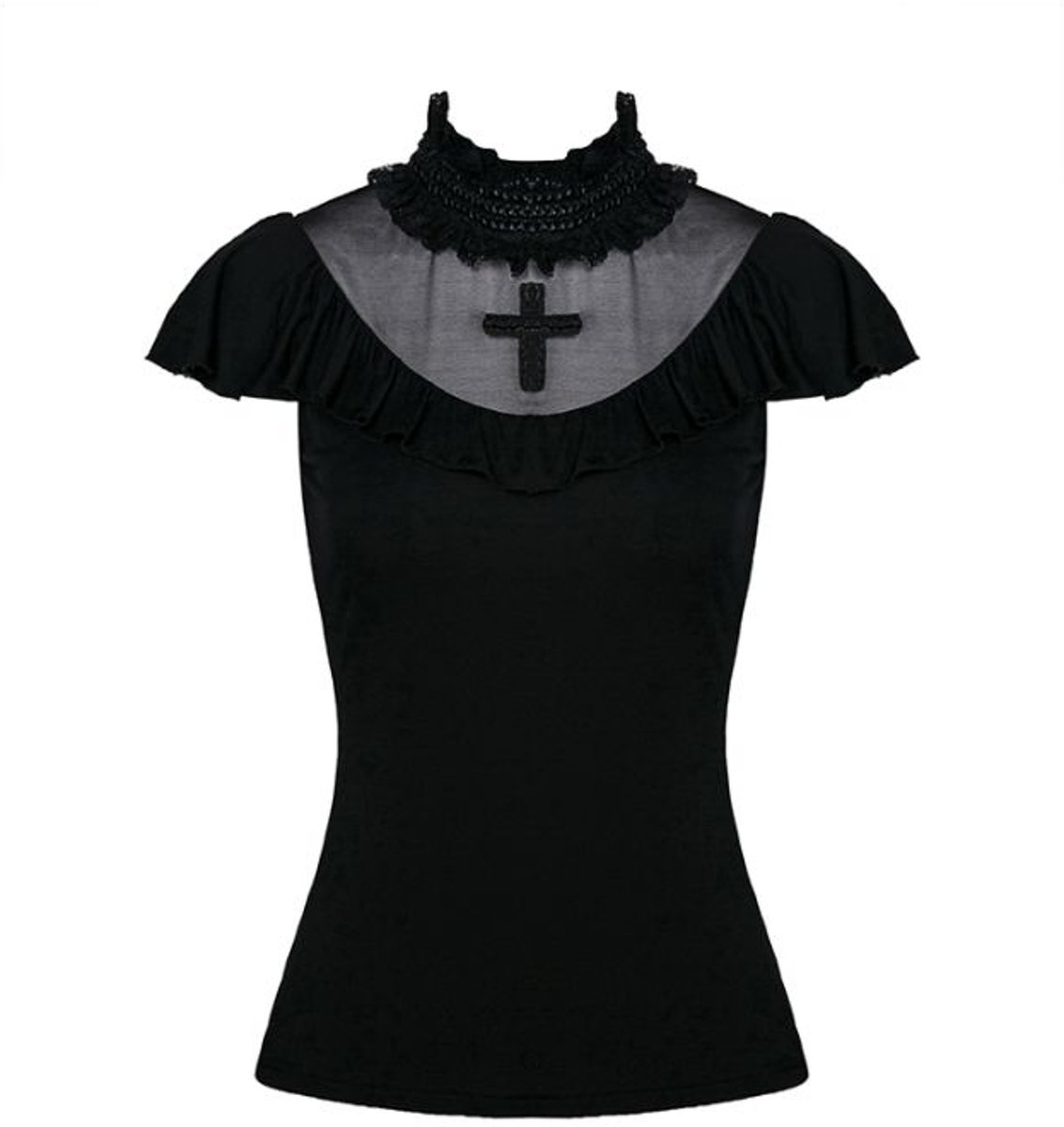 Dark In Love Blouse -L/XL- Gothic cross mysterious Zwart