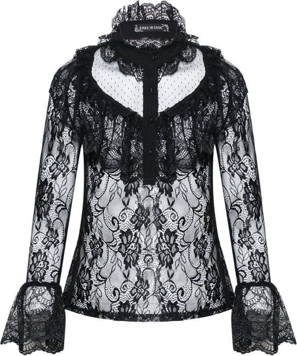 Dark In Love Blouse -XXL- Long Sleeved Lace Zwart