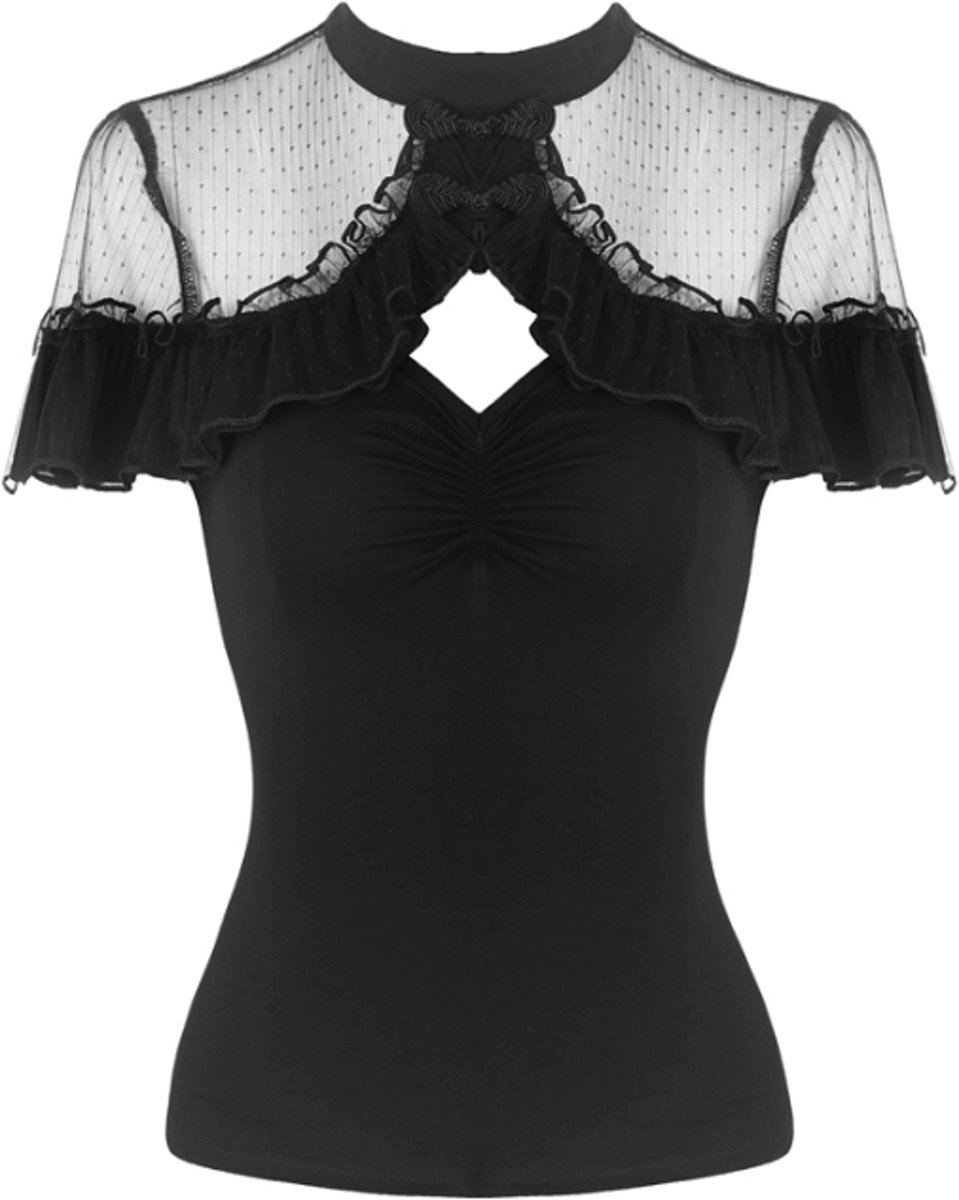 Dark In Love Dames Tshirt -L/XL- Lolita Mesh Ruffle Zwart