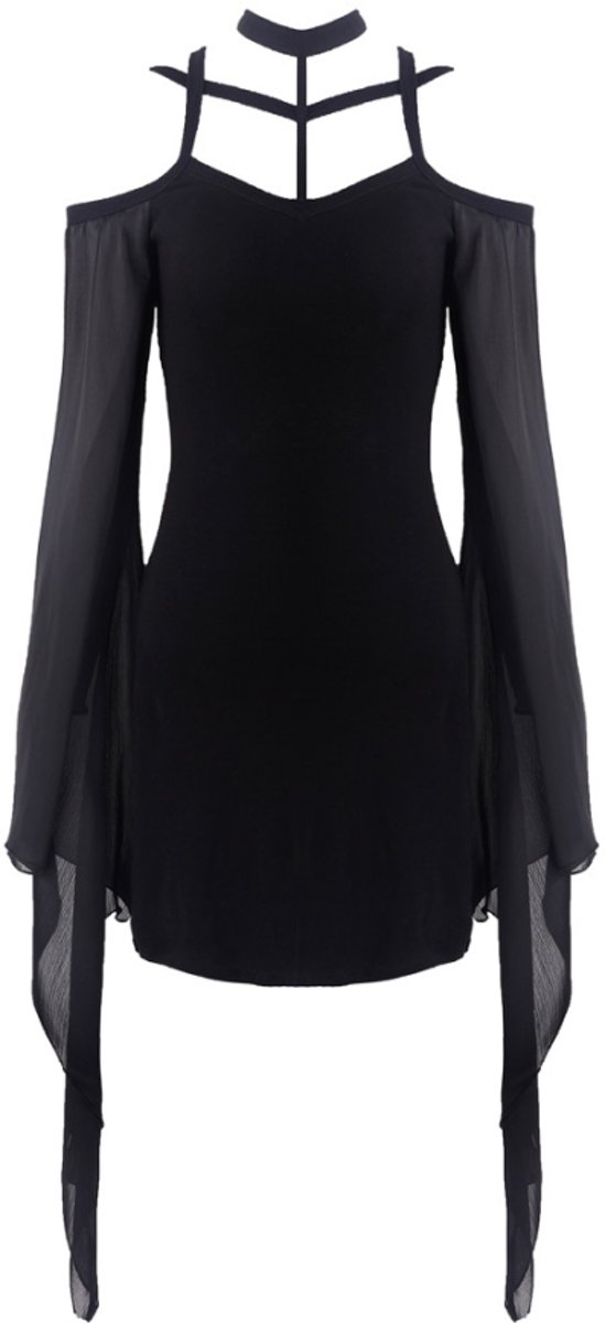 Dark In Love Lange jurk -L/XL- Chiffon Batwing Vampire Zwart