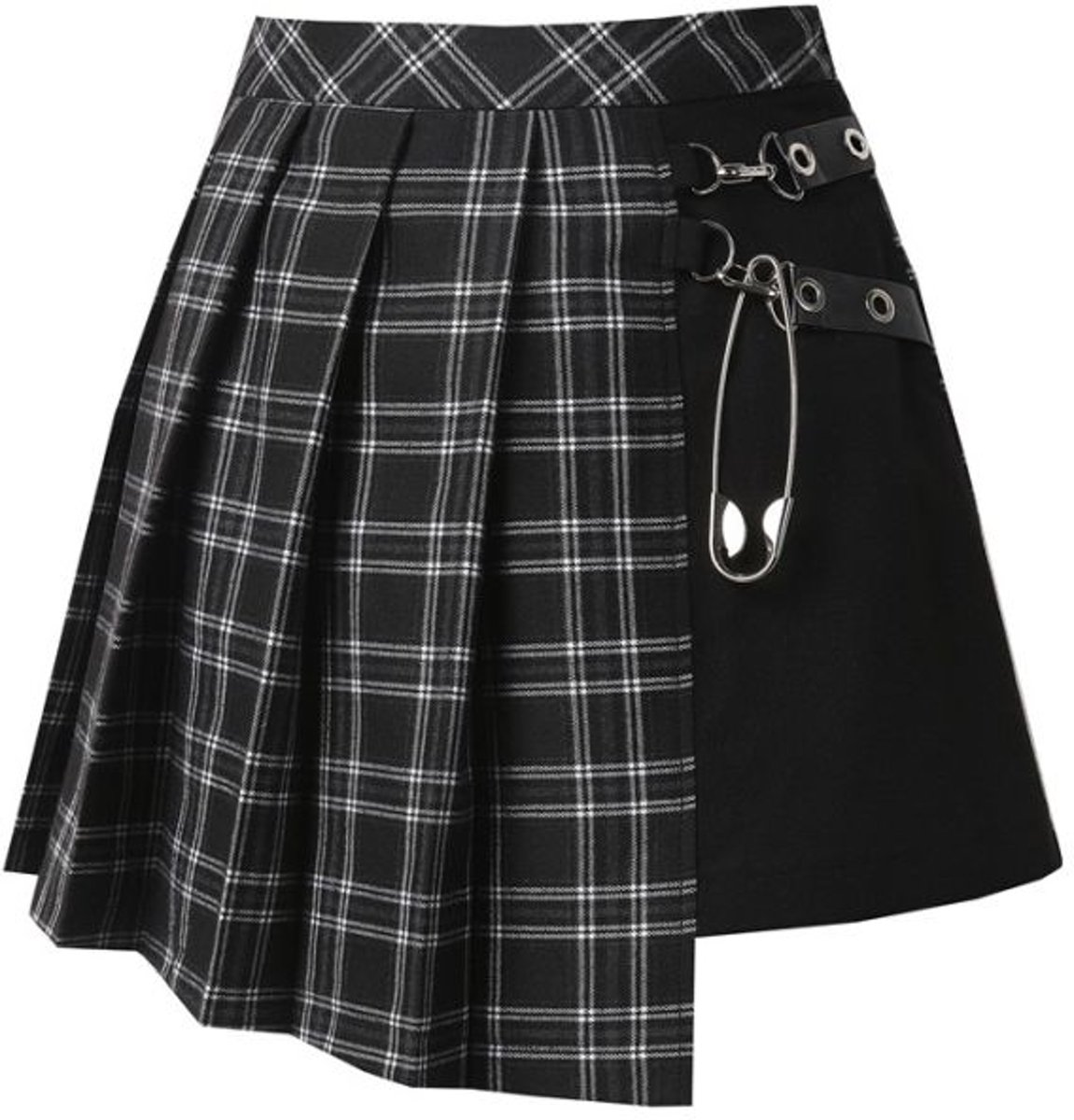 Dark In Love Mini rok -M- Punk pleated tartan Zwart