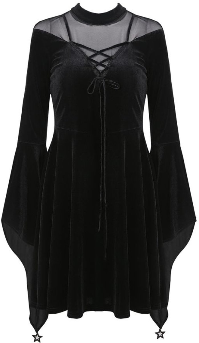 Dark In Love Skater jurk -S/M- Gothic velvet Zwart