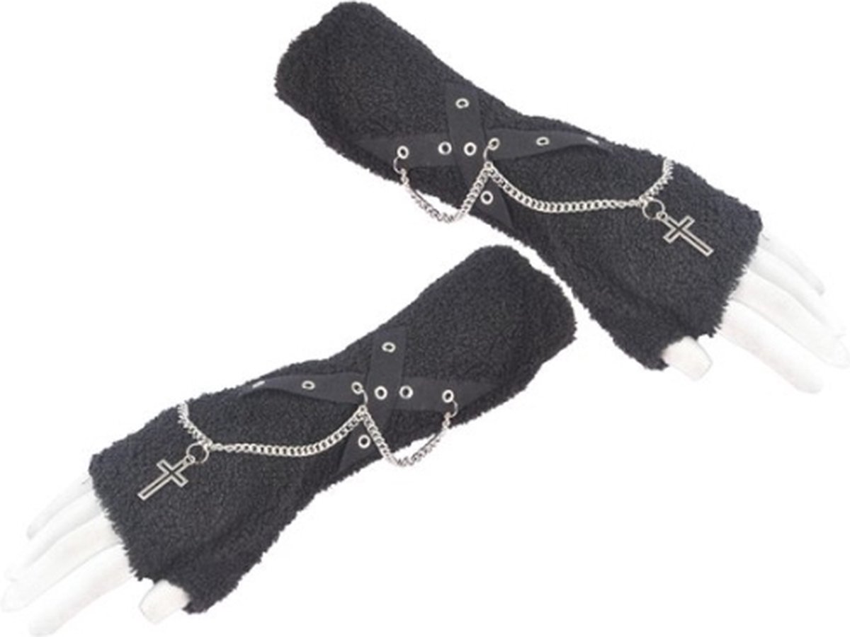 Dark in Love Handschoenen Fluffy Chain Zwart