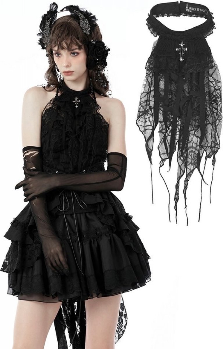 Dark in Love Jabot -L/XL- Shredded spider Zwart