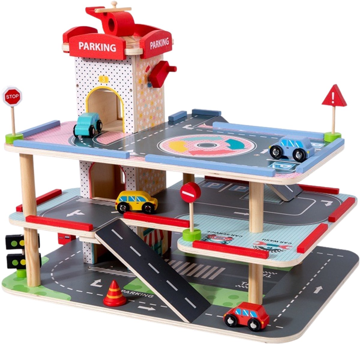   Kids - Parkeergararage Speelgoed - Autogarage Speelgoed - Houten Parkeergarage incl Accessoires - Speelgoedgarage