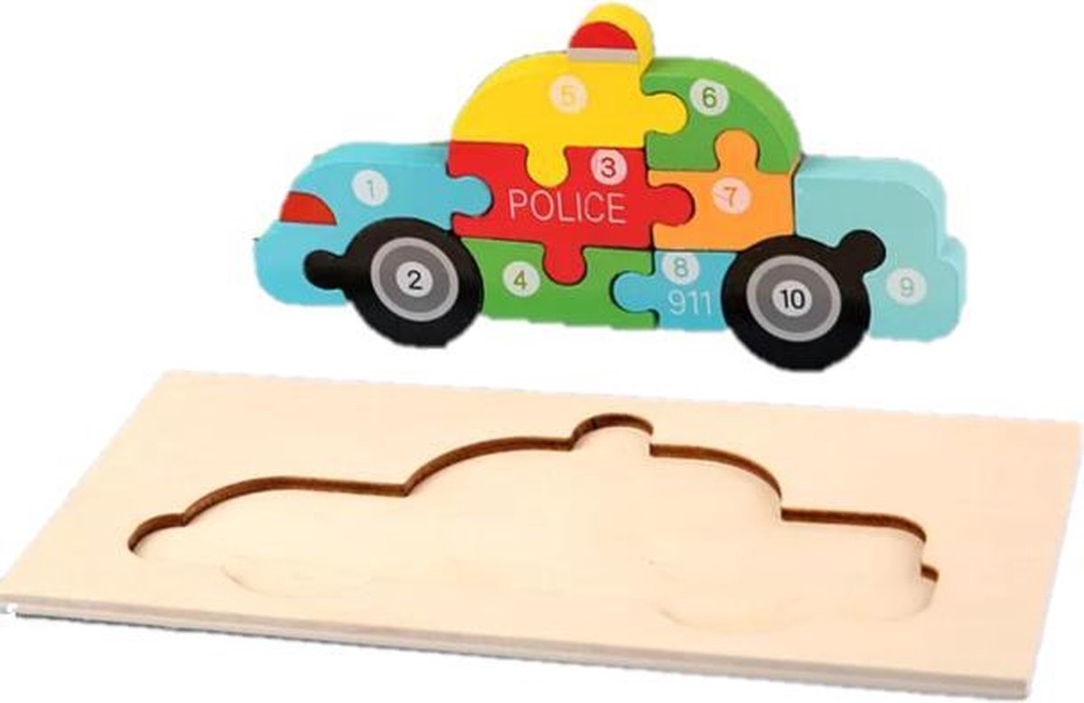 Kinderpuzzel - Hout - 10 stukjes - Politieauto