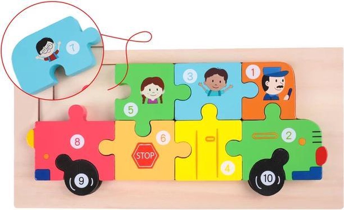 Kinderpuzzel - Hout - 10 stukjes - Schoolbus