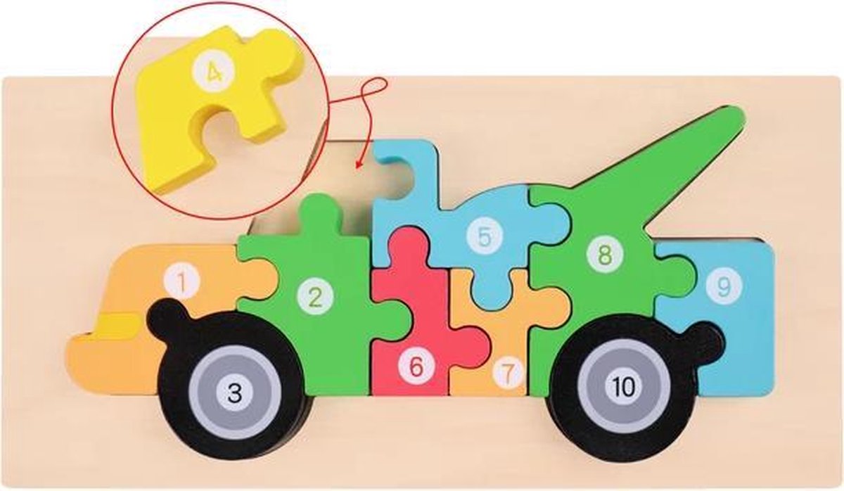 Kinderpuzzel - Hout - 10 stukjes - Sleepwagen