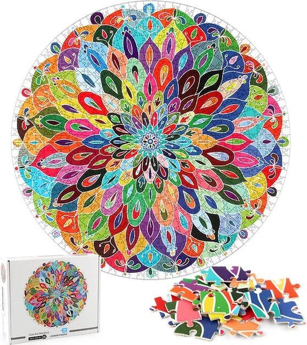 Mandala Ronde Puzzel - 1000 stukjes - Regenboog - 68x68cm