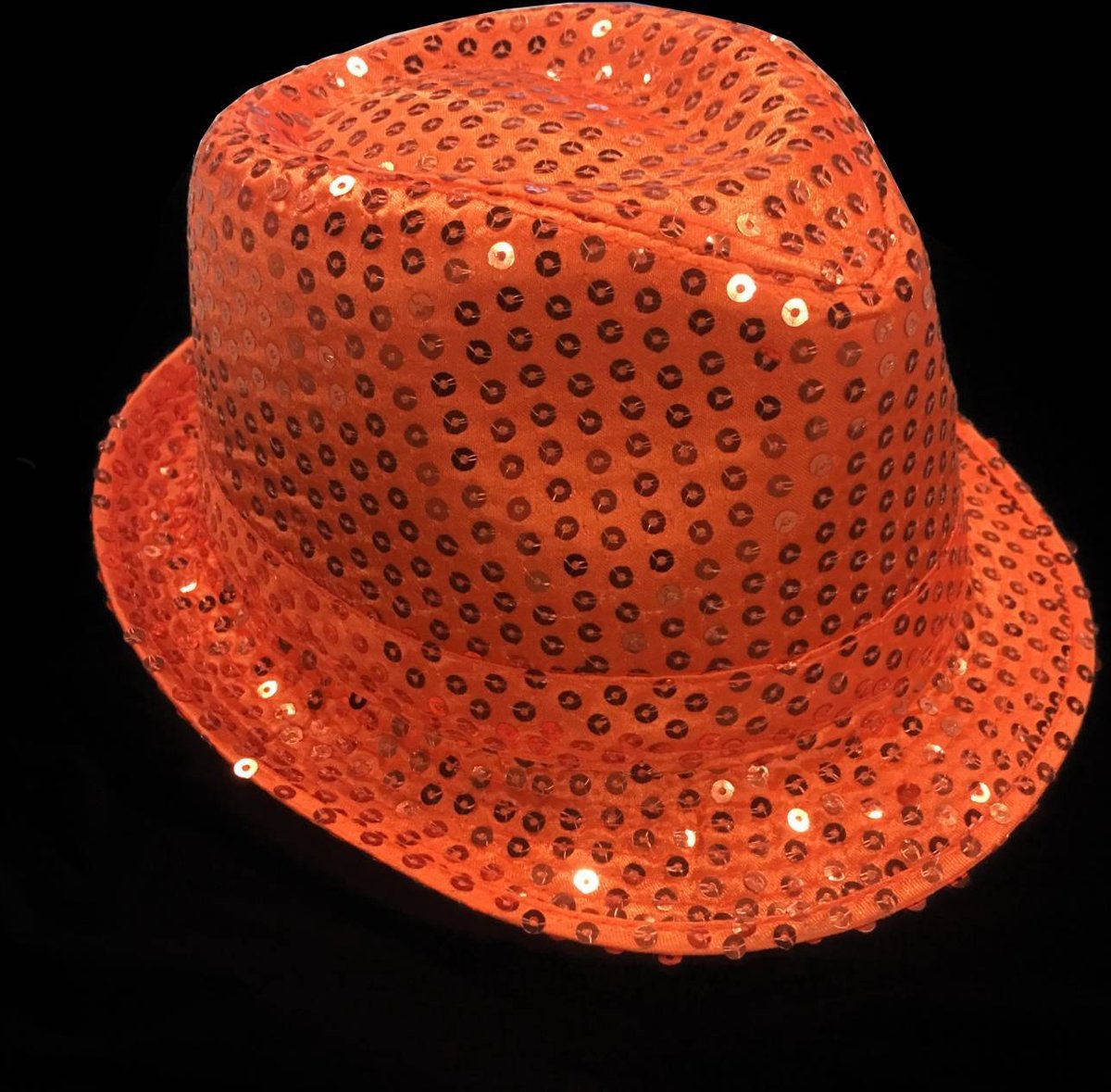 Feesthoedje met pailletten - trilby hoedje - glitter hoedje oranje - 12 stuks