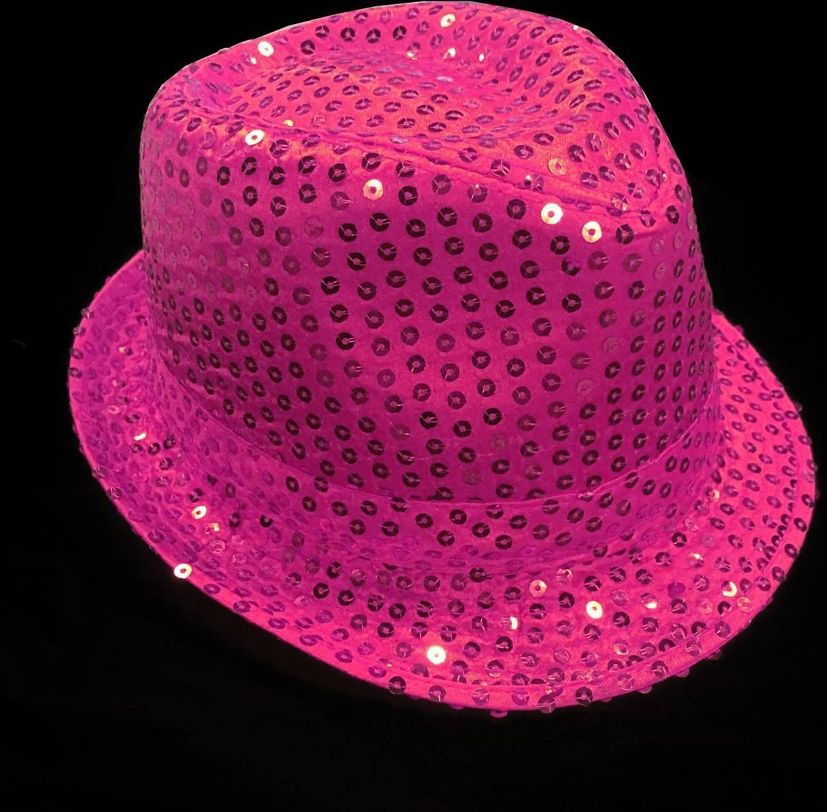 Feesthoedje met pailletten - trilby hoedje - glitter hoedje roze - 1 stuk