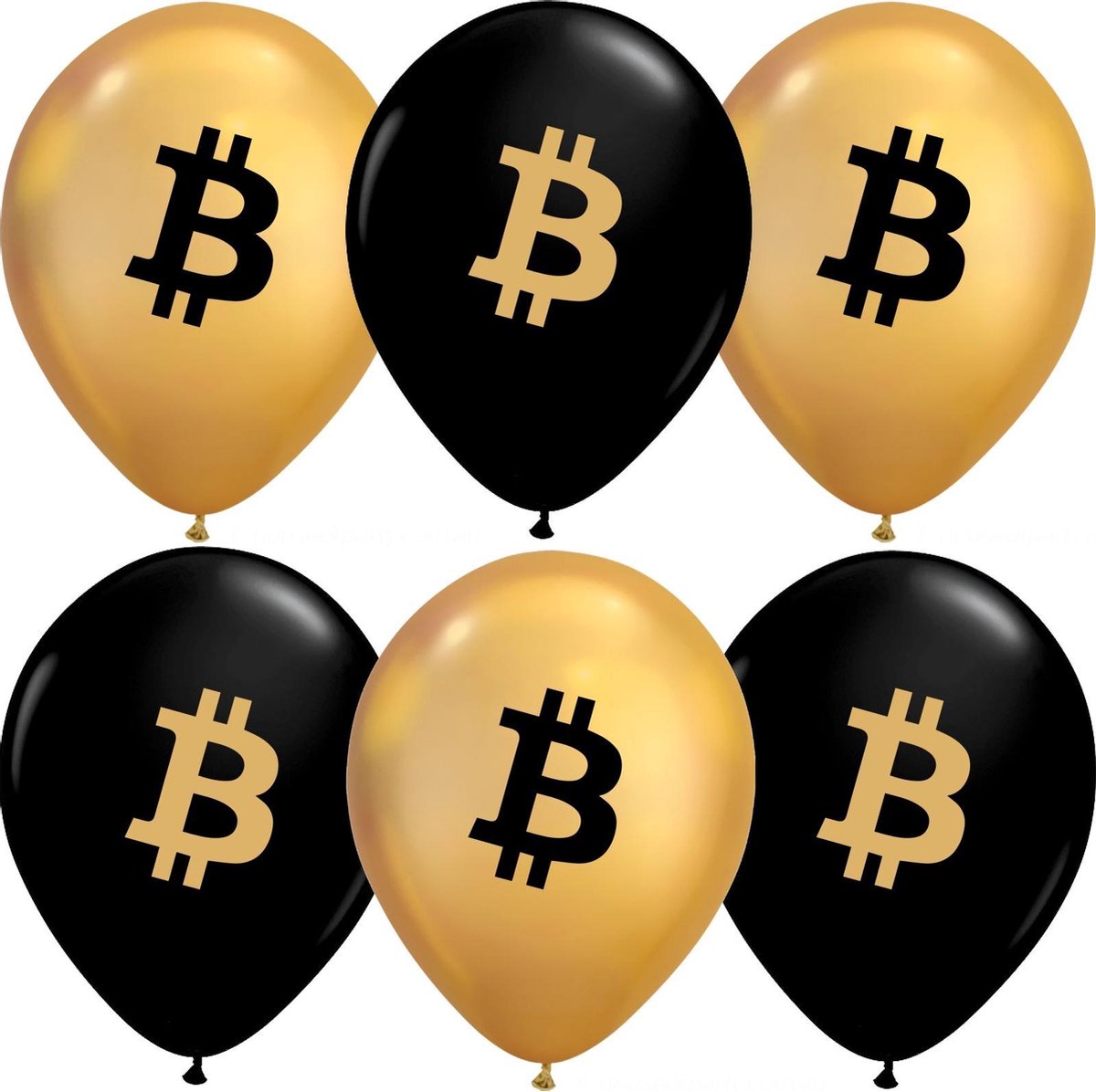 10 Zwarte/gouden Bitcoin ballonnen (Helium)