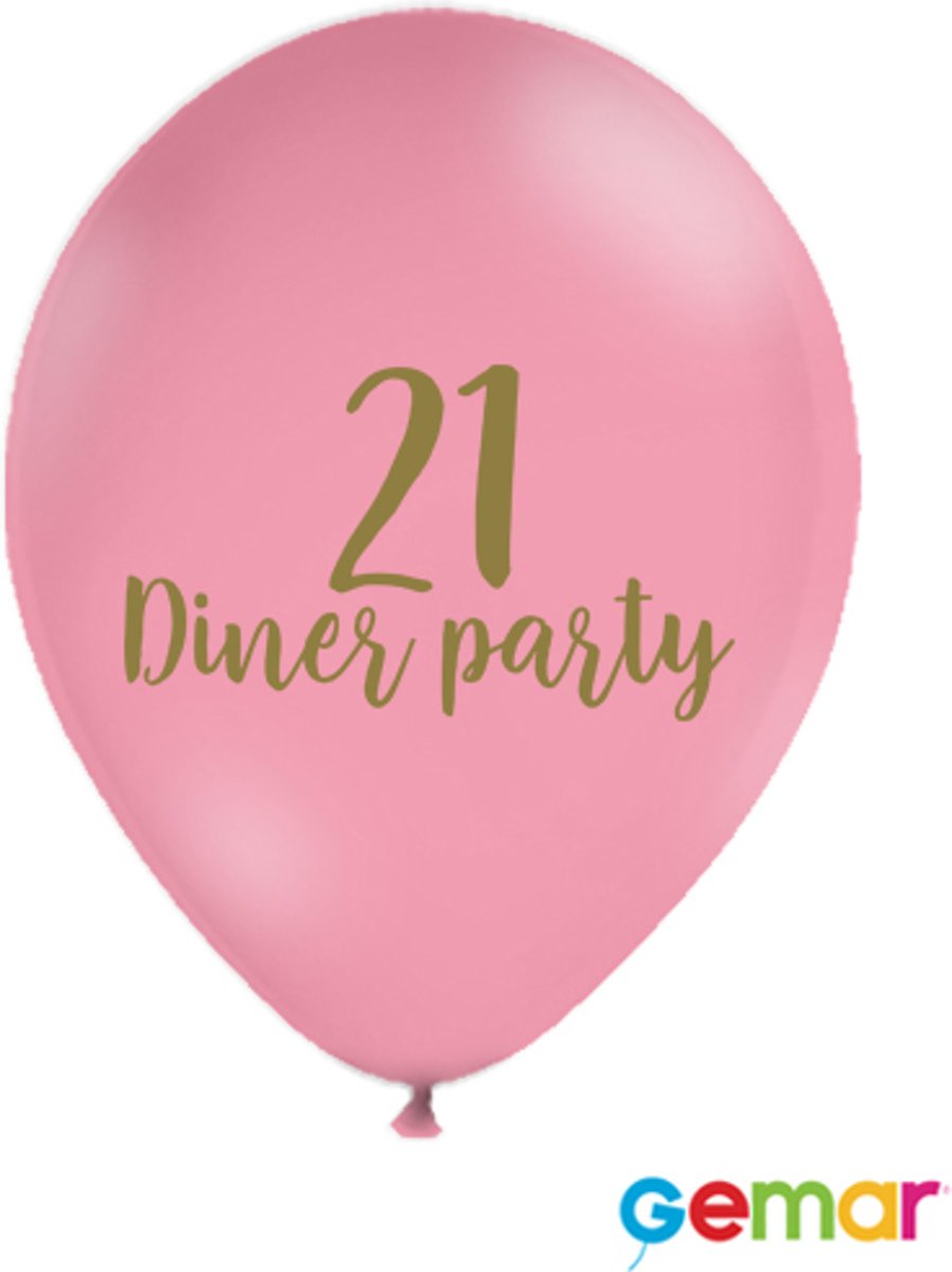 Ballonnen “21 Diner party” Pink met opdruk Goud