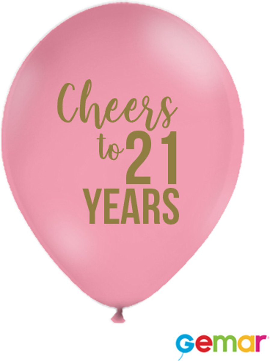 Ballonnen “Cheers to 21 Years” Pink met opdruk Goud