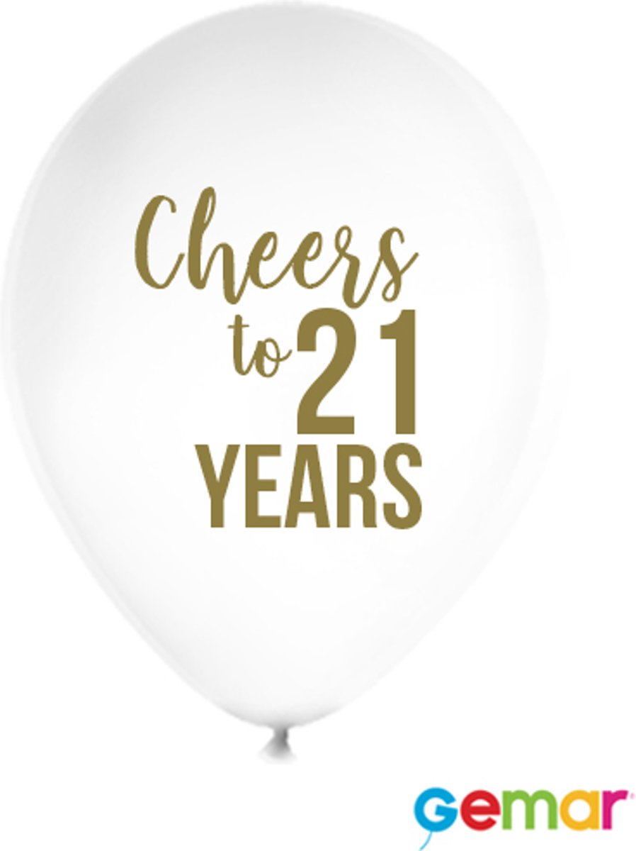 Ballonnen “Cheers to 21 Years” Wit met opdruk Goud