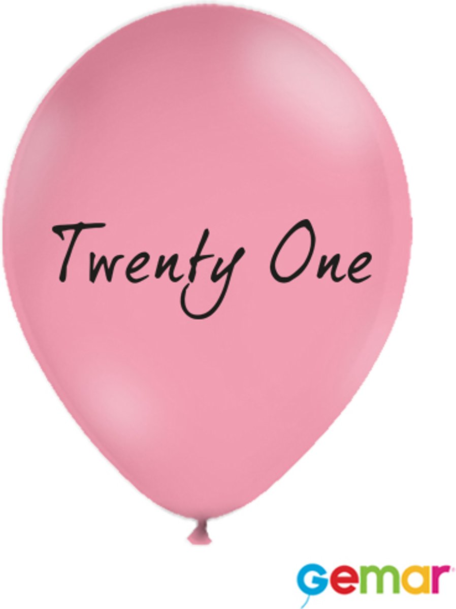 Ballonnen “Twenty One” Pink met opdruk Zwart