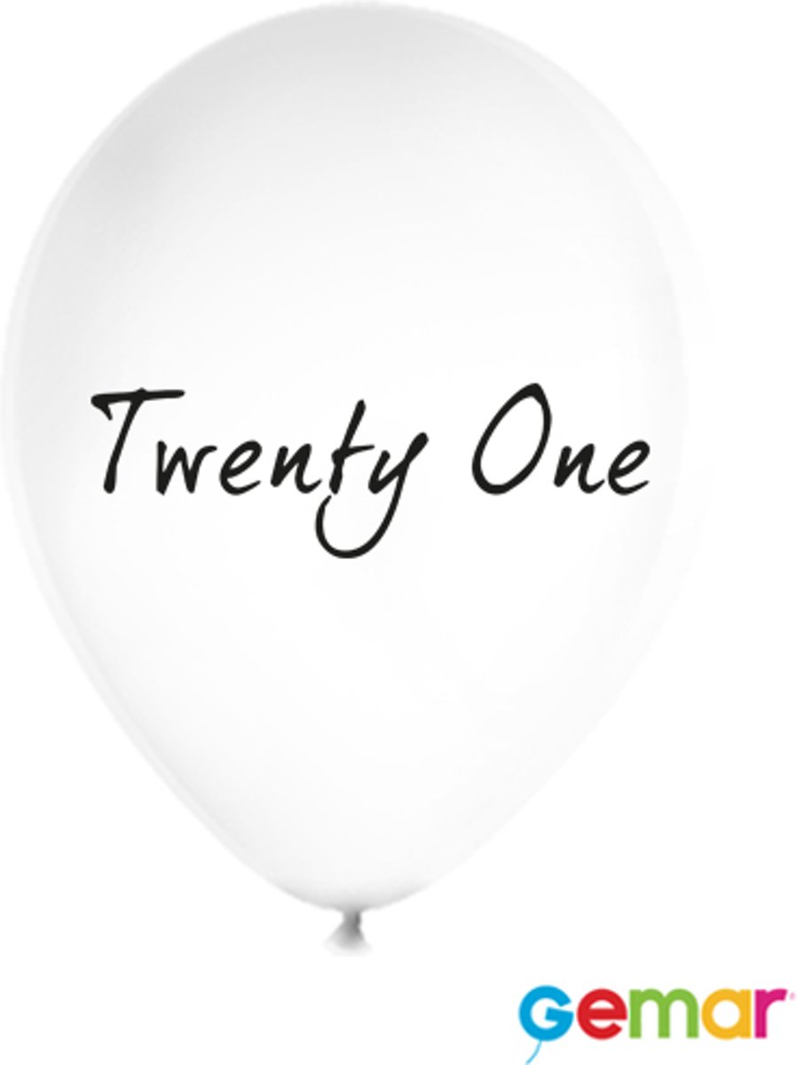 Ballonnen “Twenty One” Wit met opdruk Zwart