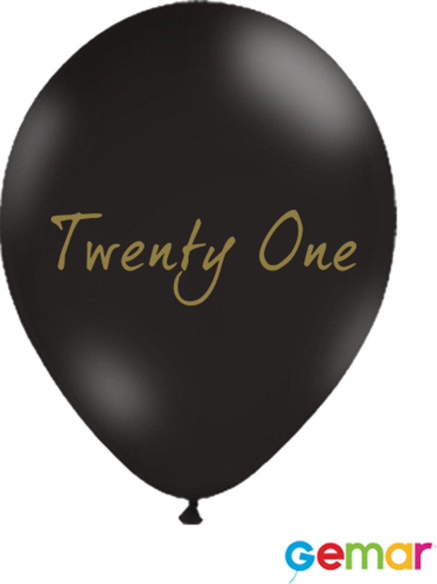 Ballonnen “Twenty One” Zwart met opdruk Goud