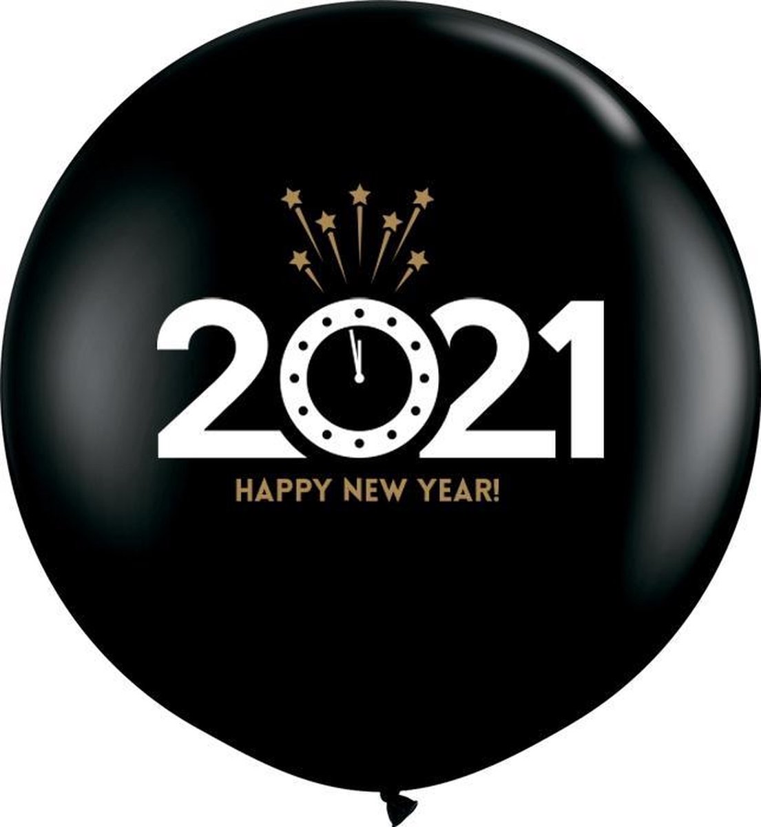 Megaballon “Happy New Year 2021” Zwart met opdruk Goud (helium)