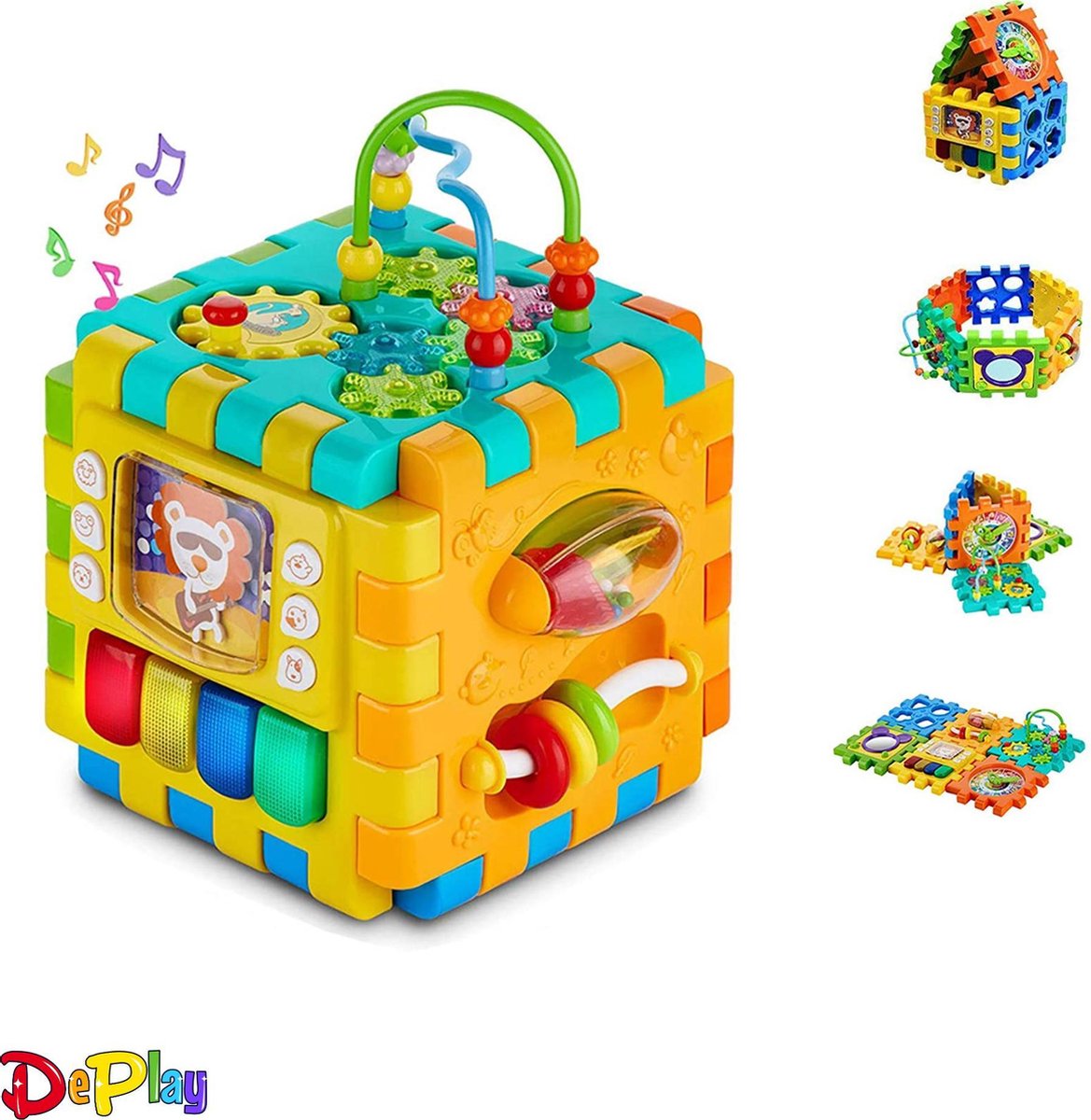 DePlay 6-in-1 Activiteiten Kubus - Interactieve Kubus - Activity Center - Speelgoed - Blokkendoos - Piano - Rammelaar - Disney -  Mickey Mouse - Spiegel  - 6 Speelvlakken Loskoppelen – Leren Klokkijken - Sinterklaas - Cadeau