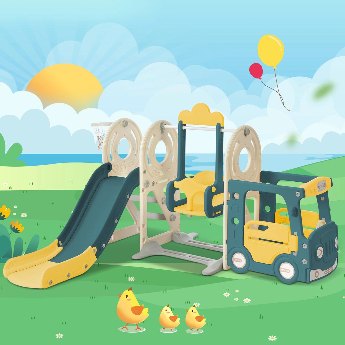   - Baby Glijbaan Baby Speeltuin Schommel Voor Kinderen - Multifunctionele Kinderpark - Schommel Combinatie Indoor Glijbaan Enkele Glijbaan - vrachtwagen cabine - speeltoestel - klim toestel.