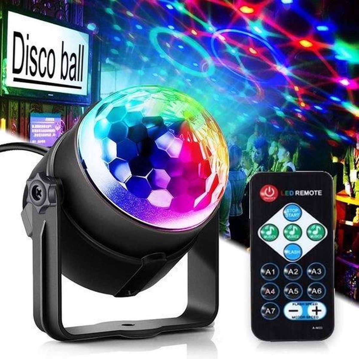 Roterende LED Discolamp met afstandsbediening en Muziekgestuurd – Discobol – Discobal - Feestverlichting